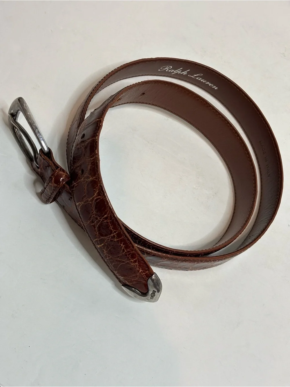 Ralph Lauren Vintage Genuine American Alligator Silver Buckle Belt 36